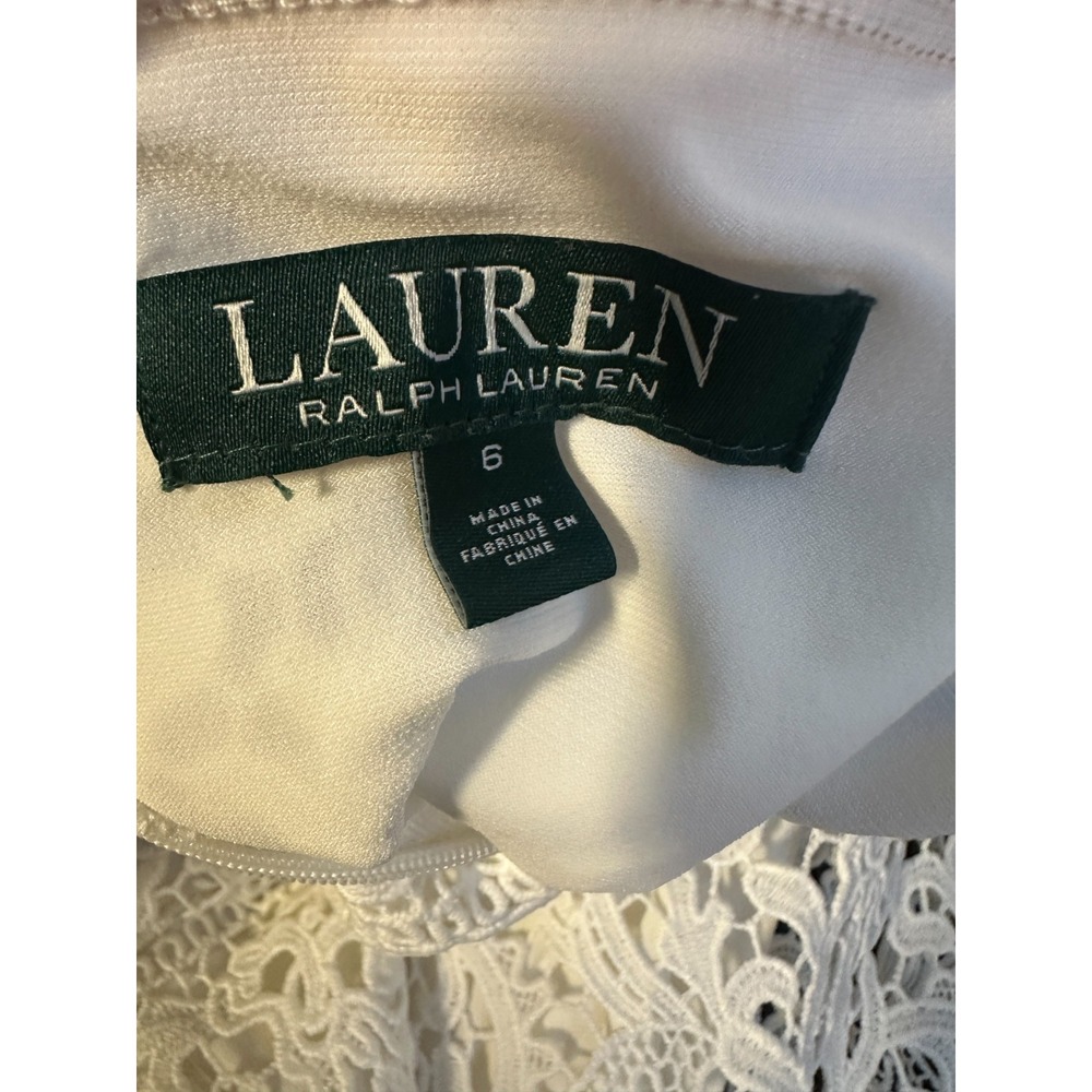 Lauren Ralph Lauren White Lace Bell Sleeve Shift Dress Sz 6 Floral Wedding Guest - Picture 7 of 13
